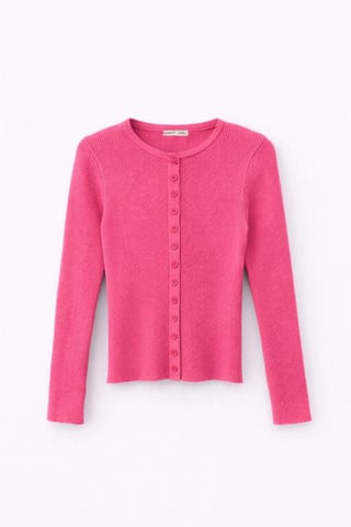 Buttoned Slim Fit Ribbed Knit Cardigan