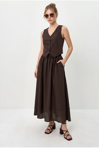 V-Neck Vest and Maxi Skirt Two-Piece Coord Set