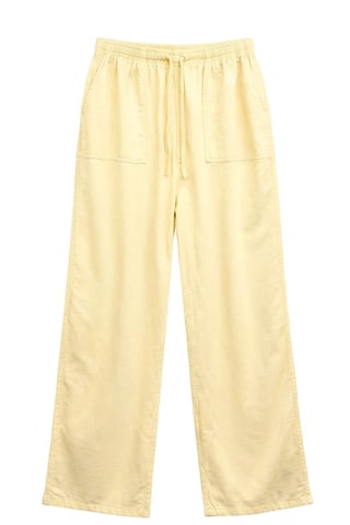 Mid Waist Straight Leg Cotton Pants with Tie Closure