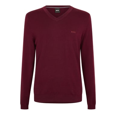 Boss Mens Batisse V Neck Sweater Top (Dark Red)