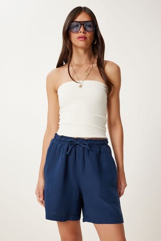 High Waist Wide Leg Cotton Shorts