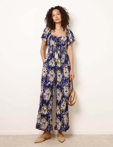 Shirred Waist Wide Leg Jumpsuit