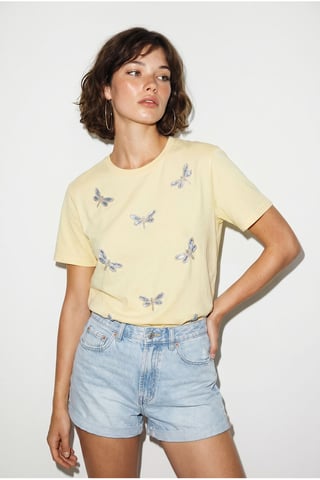 Embroidered Crew Neck Relaxed Fit T-Shirt