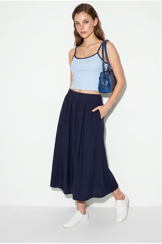 High Waist A-Line Maxi Skirt with Pockets