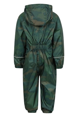 'Puddle' Kids Printed Waterproof Rain Suit Hooded Toddler All in One Coverall Khaki
