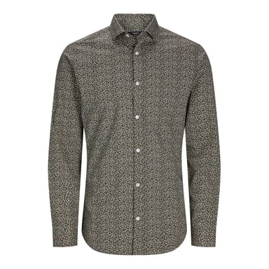 Jack And Jones Mens Leaf Print Slim Long-Sleeved Shirt (Peat)