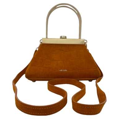 Cult Gaia Evening Crossbody Bag in Ochre Brown Suede