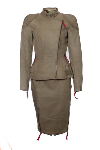 Christian Dior, Green suede biker jacket and skirt