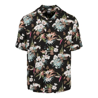 Urban Classics Heren Tropical Viscose Resort Overhemd (Zwart/Multikleurig)