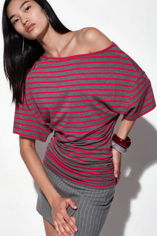 Striped Boat Neck Jersey Blouse
