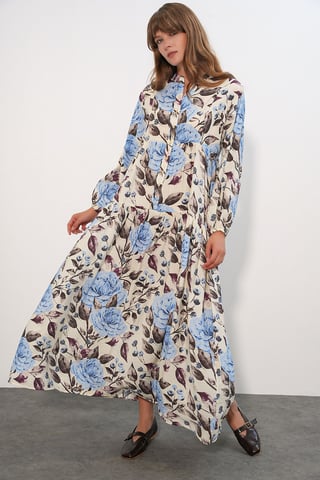 Floral Maxi Dress With Mandarin Collar