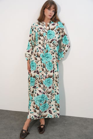 Floral Maxi Dress With Mandarin Collar