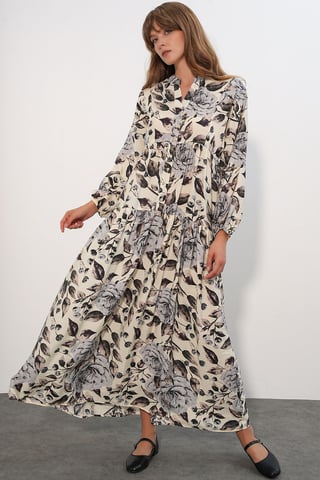 Floral Maxi Dress With Mandarin Collar