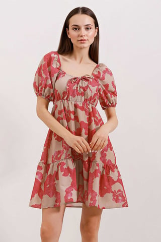Square Neck A-Form Mini Dress with Bow