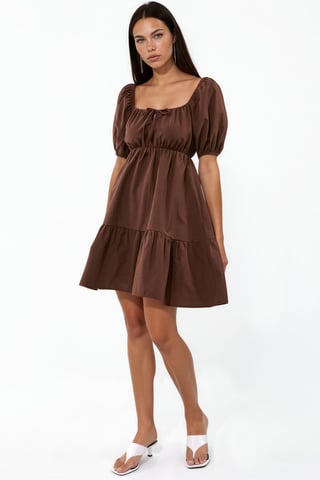 Square Neck A-Form Mini Dress with Bow