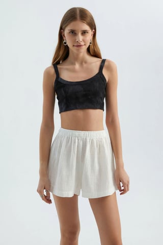 Linen High Waist Elastic Waist Shorts