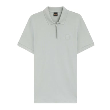 Boss Mens Logo Quarter Zip Polo Shirt (Silver)