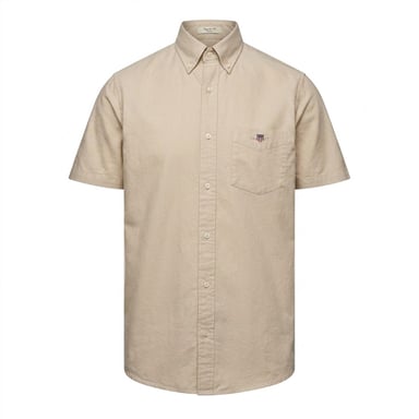 Gant Mens Oxford Regular Short-Sleeved Shirt (Beige)