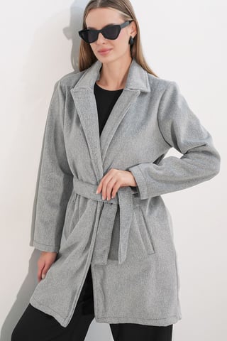 Belted Midi Coat with Jacket Collar
