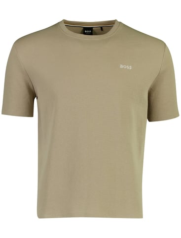 BOSS T-shirt black round neck beige waffle texture