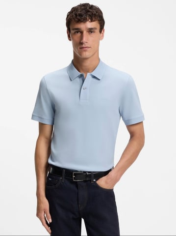 Lichtblauw pique poloshirt Boss Black Pallas korte mouwen