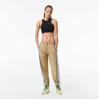 Lacoste Womens/Ladies Elasticated Colour Block Slim Tracksuit Bottoms (Cement)