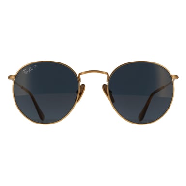 Ray-Ban RB8248 ronde zonnebril van titanium 9217T0, geborsteld goud, blauwe spiegelglazen, goudkleurig, gepolariseerd