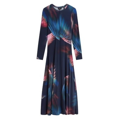Ted Baker Georii Bedrukte, Soepelvallende Jersey Jurk Met Lange Mouwen In Marineblauw