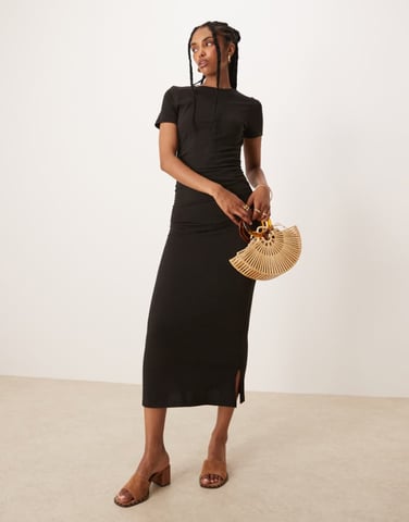 ASOS DESIGN ruched t shirt midi dress in black