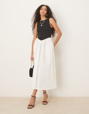 Nobody's Child Verity drop hem mono contrast midi dress in black and white