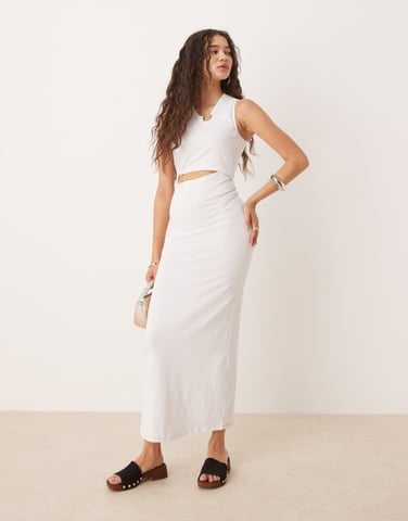 ASOS DESIGN sleeveless cut out ring trim detail midi dress in white