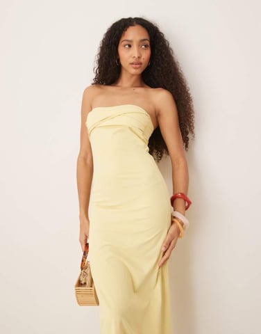 ASOS DESIGN twist bandeau midi dress in buttermilk