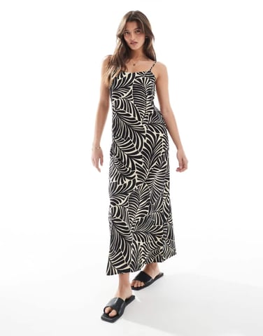 ONLY cami slip dress in black palm print