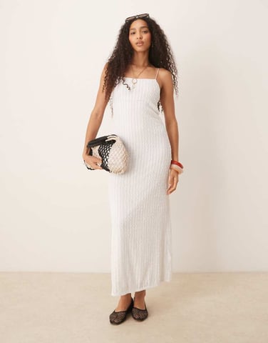 ASOS DESIGN textured cami midi dress in white