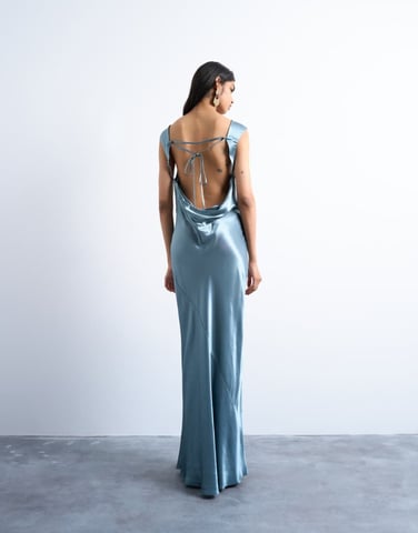 Topshop open back satin midi dress in slate
