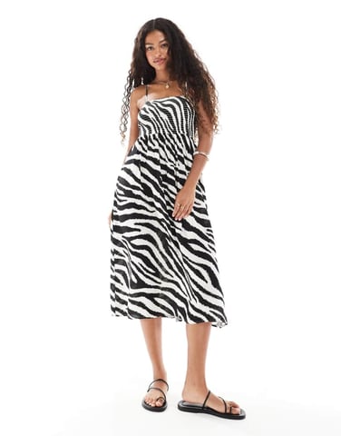 Vero Moda Easy shirred cami ankle dress in zebra print