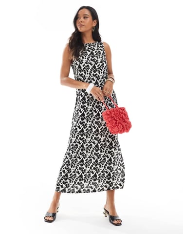 Pieces boat neck midi dress in abstract animal print