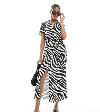 Vero Moda Tall Easy buttondown long shirt dress in zebra print