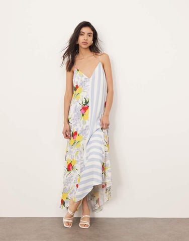 ARRANGE cami hanky hem midi dress with contrast panel print