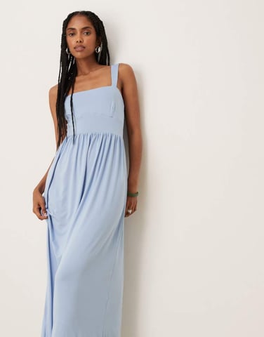 ASOS DESIGN square neck midi dress in dusty blue