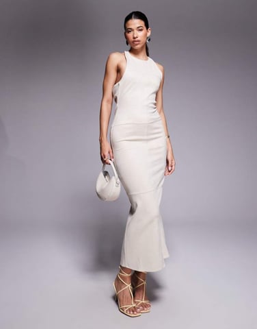 ASOS DESIGN drape back suede midi dress in cream