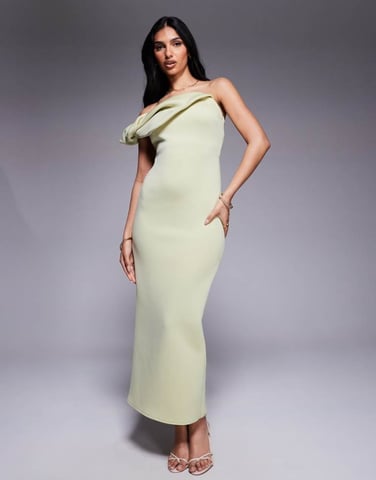 ASOS DESIGN bardot midiklänning med vriden axelrem i pastellgrön i scuba-material