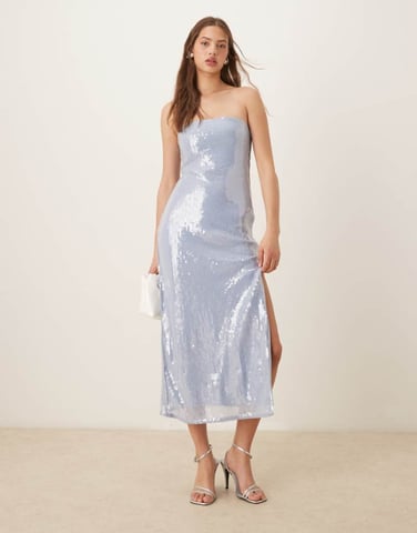 Abercrombie & Fitch strapless sequin slip midi dress in blue
