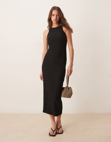 ASOS DESIGN textured racer midi dress in black