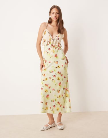 ASOS DESIGN cami midi dress with frill detail in floral