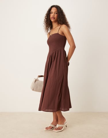 Nobody's Child Imogen strappy midi dress with v-waist in brown