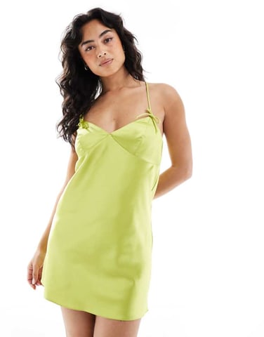 Miss Selfridge tie strap satin mini dress in bright green