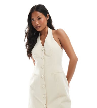 Miss Selfridge Petite tailored halter mini dress in cream