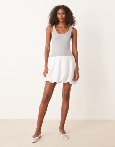 ASOS DESIGN scoop hybrid bubble hem mini dress in grey and white