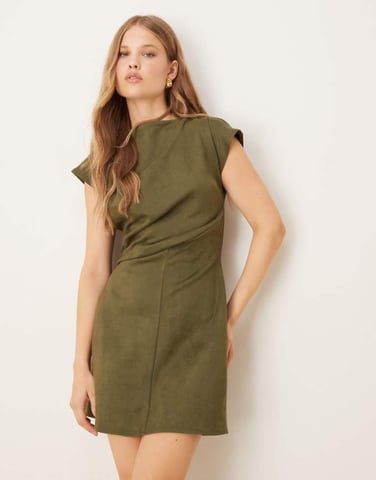 ASOS DESIGN suede drape mini dress in khaki in scuba-style fabric